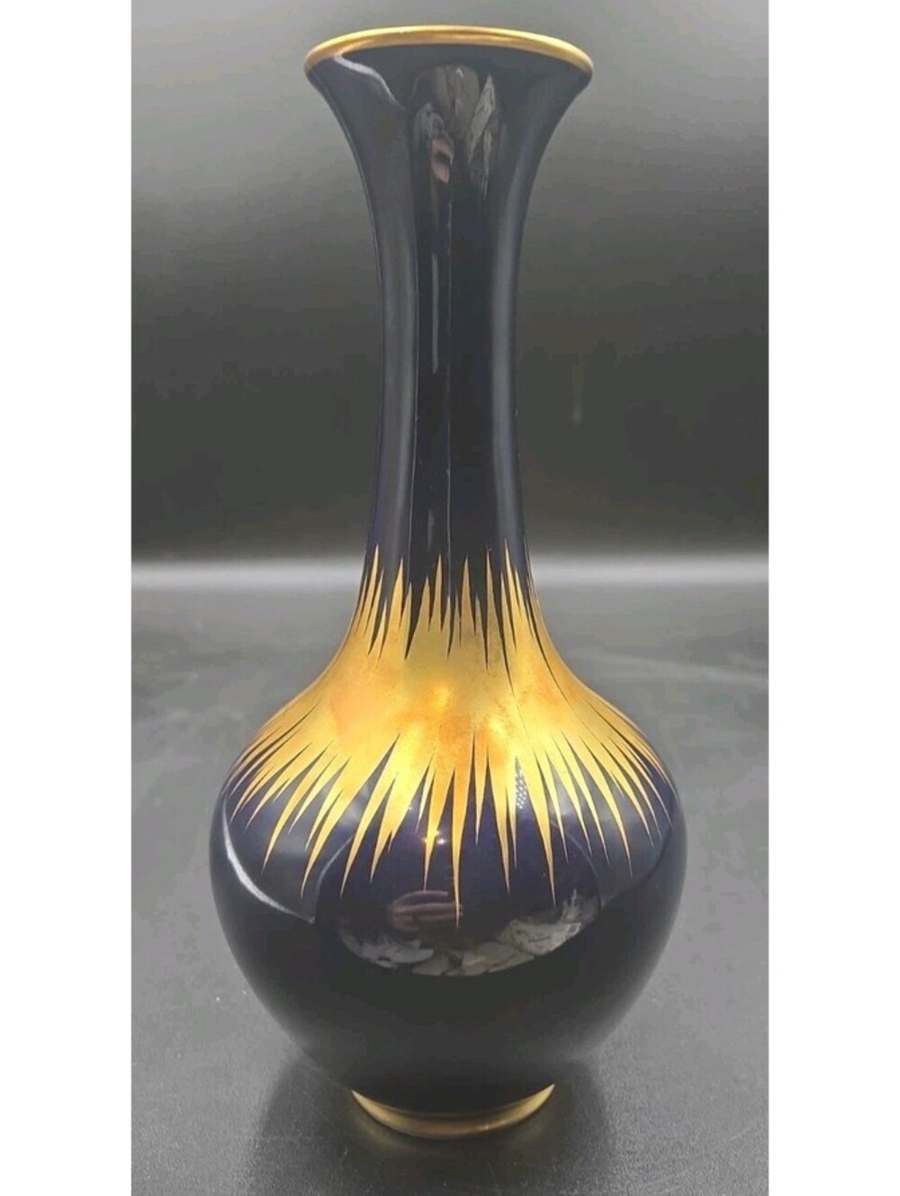Royal Porzellan Germany Echt Cobalt Blue & Gold Vase Vintage MCM 1950s 9 1/2" in